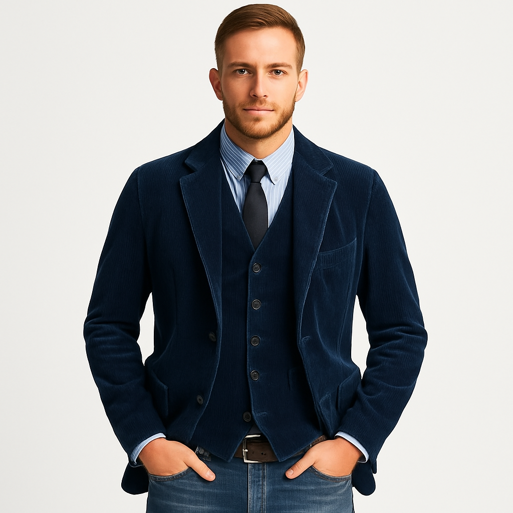 Corduroy Blazer and Vest Set for Men