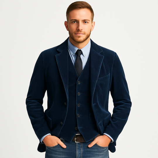 Corduroy Blazer and Vest Set for Men