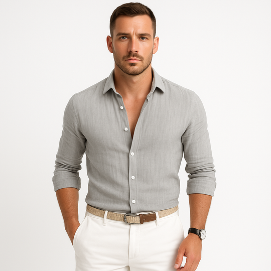 Men's Casual Linen Blend Button-Up Shirt