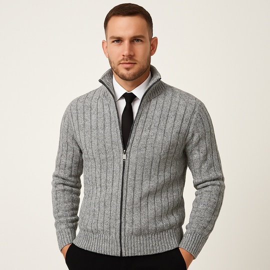 Zipped Cable Knit Cardigan with Ribbed Hem
