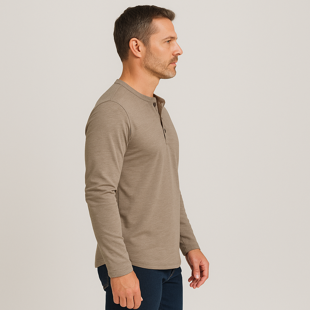 Men's Henley Collar Long Sleeve T-Shirt