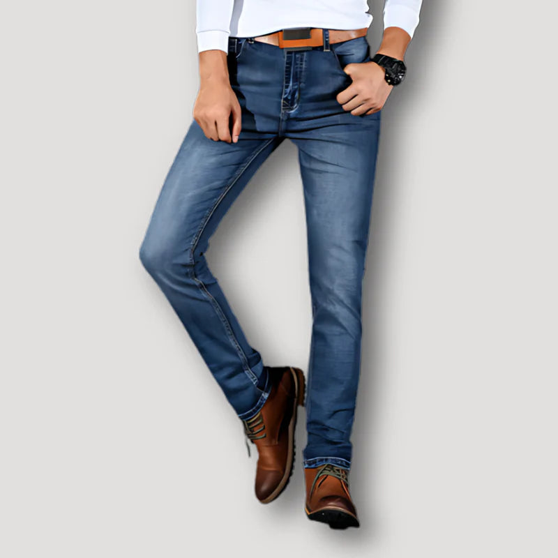 Timeless Vintage Faded Slim Fit Denim Straight Leg Jeans for Men