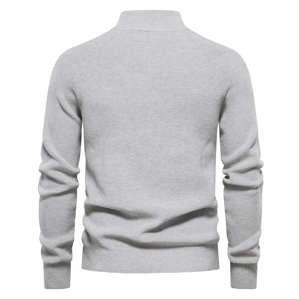 Mid-Collar Knitted Zip-Up for Men