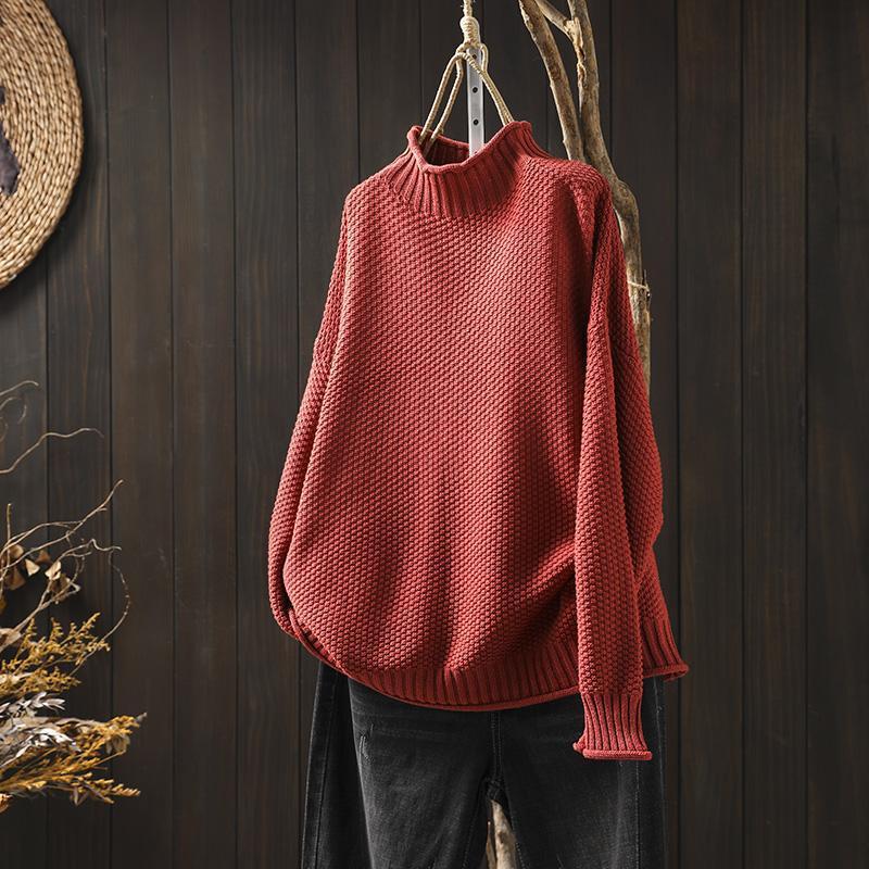 Cosy Knitted Sweater With High-Neck For Women