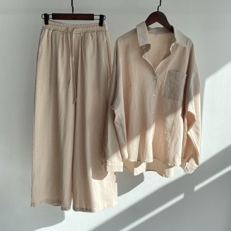 Women's Oversized Linen Shirt and Palazzo Pants Two-Piece Set