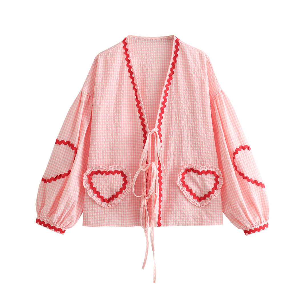 Women's Elegant Checkered Love Webbing Shirt