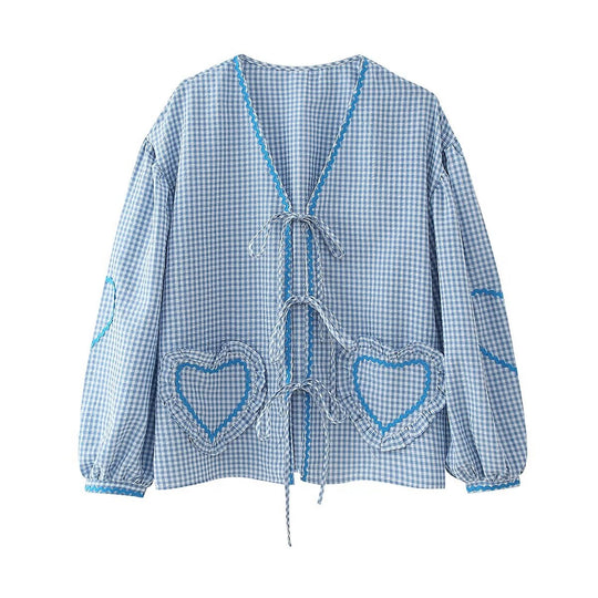 Women's Elegant Checkered Love Webbing Shirt