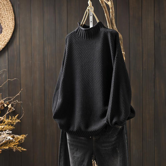 Cosy Knitted Sweater With High-Neck For Women