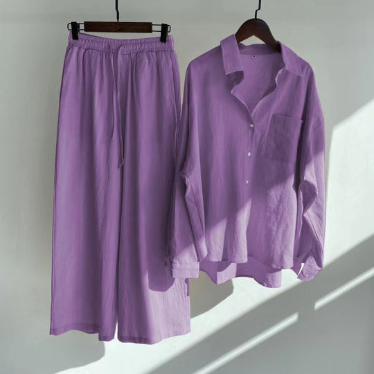 Women's Oversized Linen Shirt and Palazzo Pants Two-Piece Set