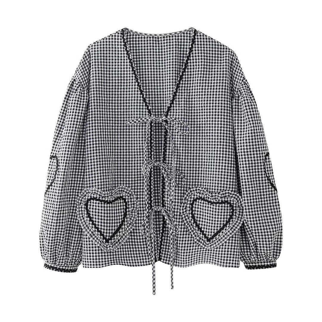 Women's Elegant Checkered Love Webbing Shirt