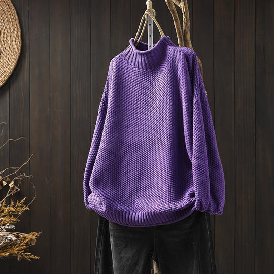 Cosy Knitted Sweater With High-Neck For Women