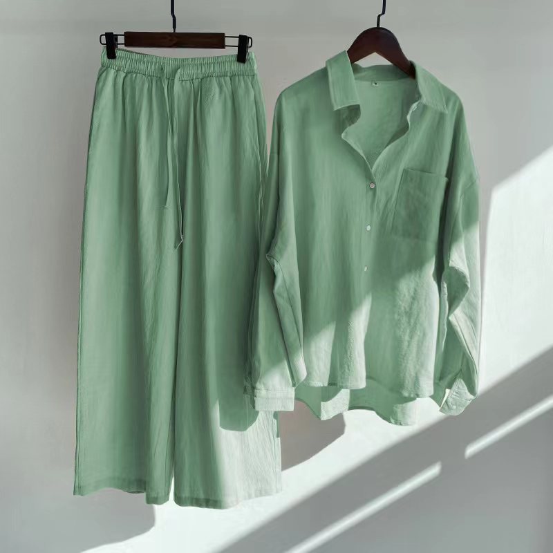 Women's Oversized Linen Shirt and Palazzo Pants Two-Piece Set