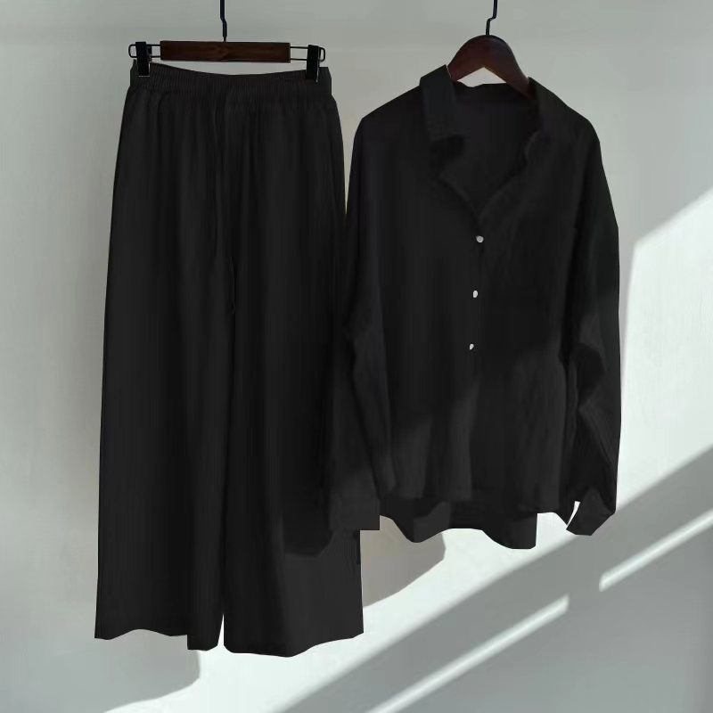 Women's Oversized Linen Shirt and Palazzo Pants Two-Piece Set