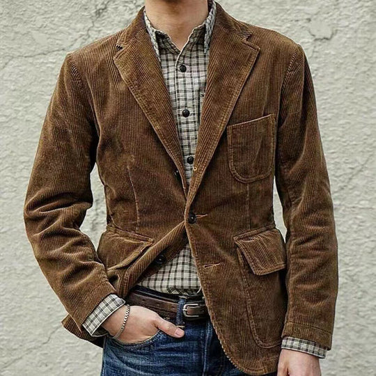 Men's Comfortable Corduroy Blazer and Vest Set