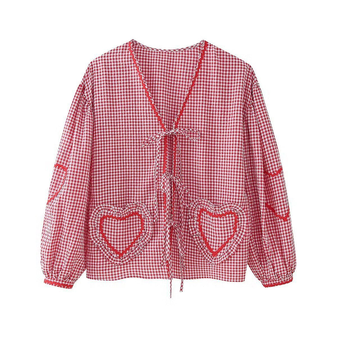 Women's Elegant Checkered Love Webbing Shirt