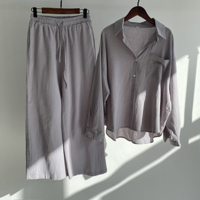 Women's Oversized Linen Shirt and Palazzo Pants Two-Piece Set