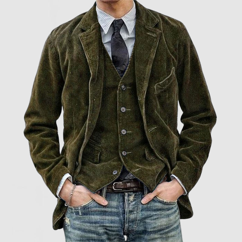 Men's Comfortable Corduroy Blazer and Vest Set