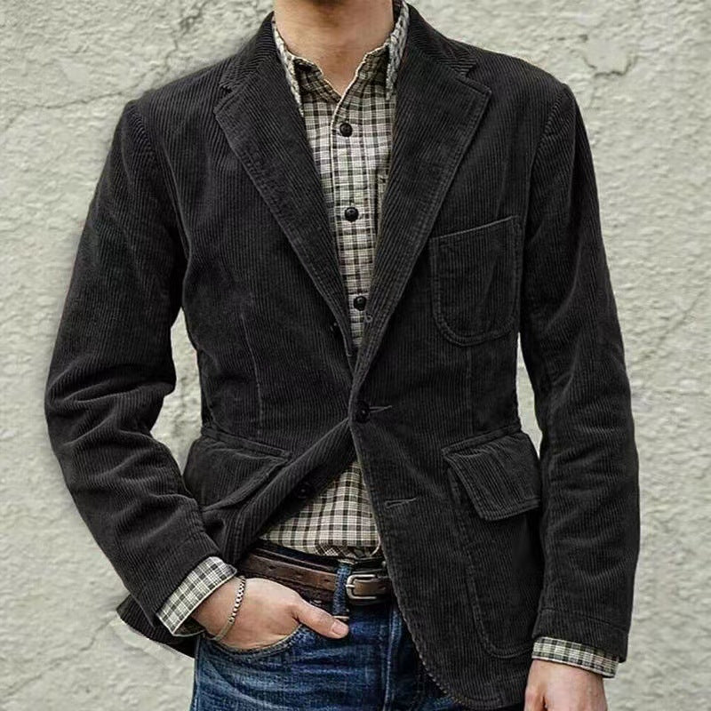 Men's Comfortable Corduroy Blazer and Vest Set