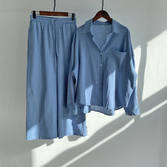 Women's Oversized Linen Shirt and Palazzo Pants Two-Piece Set