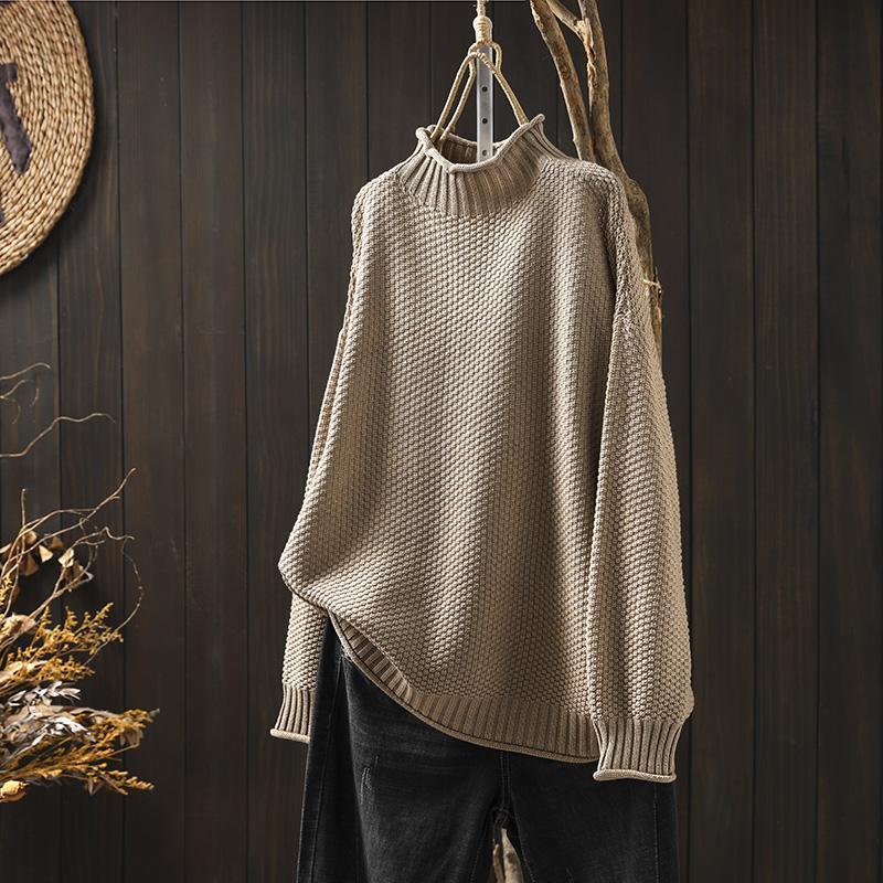 Cosy Knitted Sweater With High-Neck For Women