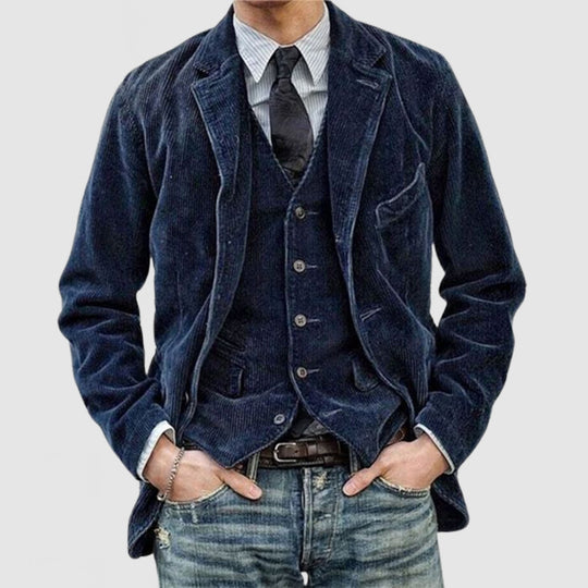 Men's Comfortable Corduroy Blazer and Vest Set