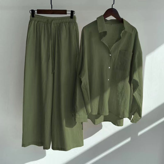 Women's Oversized Linen Shirt and Palazzo Pants Two-Piece Set