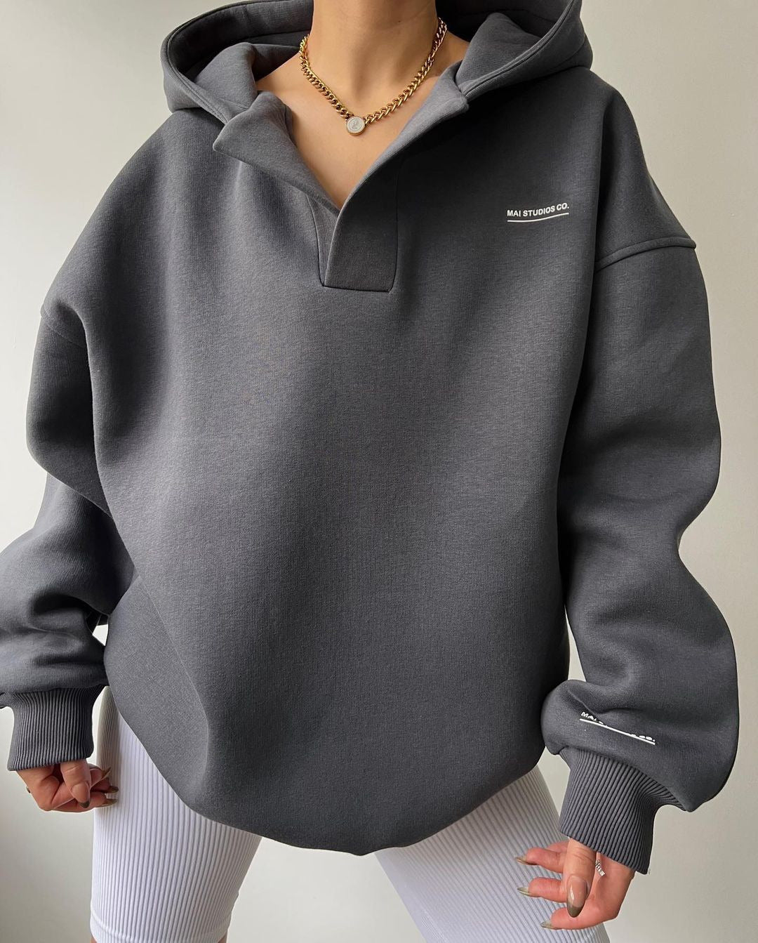 Women's Stylish Velvet Hooded Sweatshirt with V-Neck Fleece