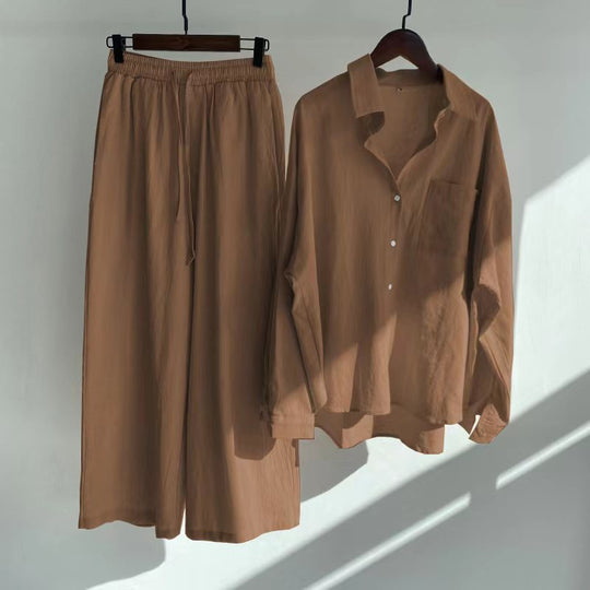 Women's Oversized Linen Shirt and Palazzo Pants Two-Piece Set