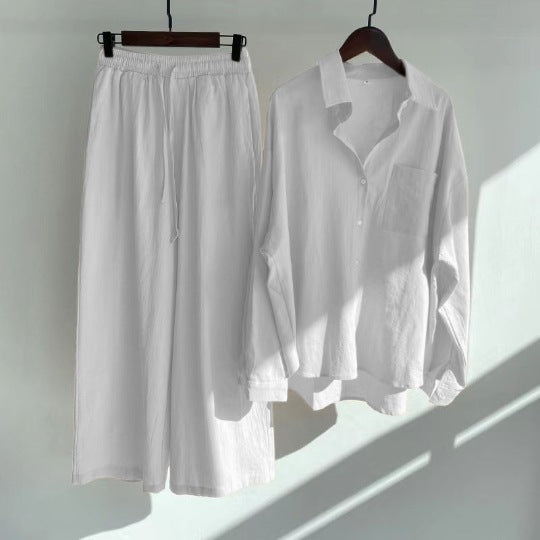 Women's Oversized Linen Shirt and Palazzo Pants Two-Piece Set