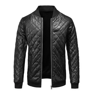 Men's Quilted Leather Bomber Jacket