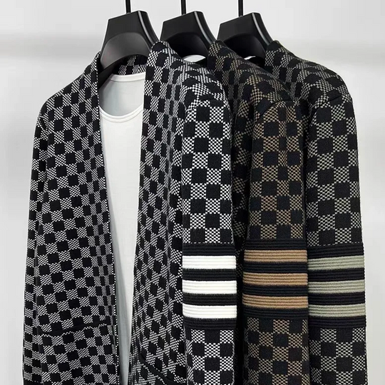 Chic Block Patterned Cardigan for Men