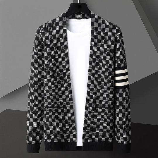 Chic Block Patterned Cardigan for Men