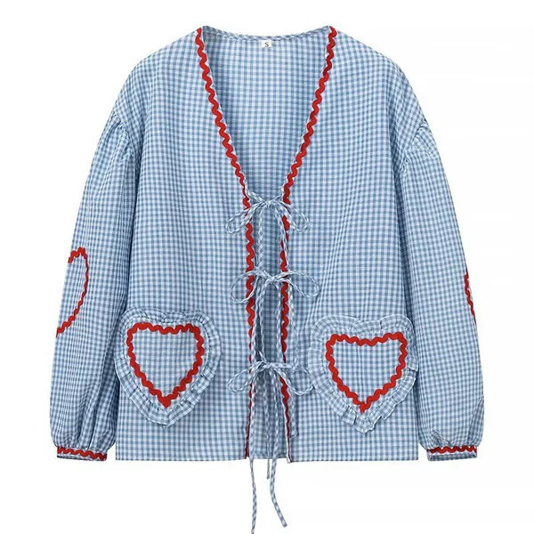 Women's Elegant Checkered Love Webbing Shirt