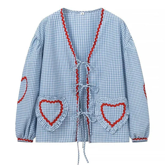 Women's Elegant Checkered Love Webbing Shirt