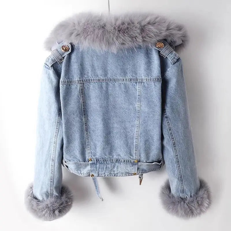 Luxe Fur-Accented Denim Jacket For Women