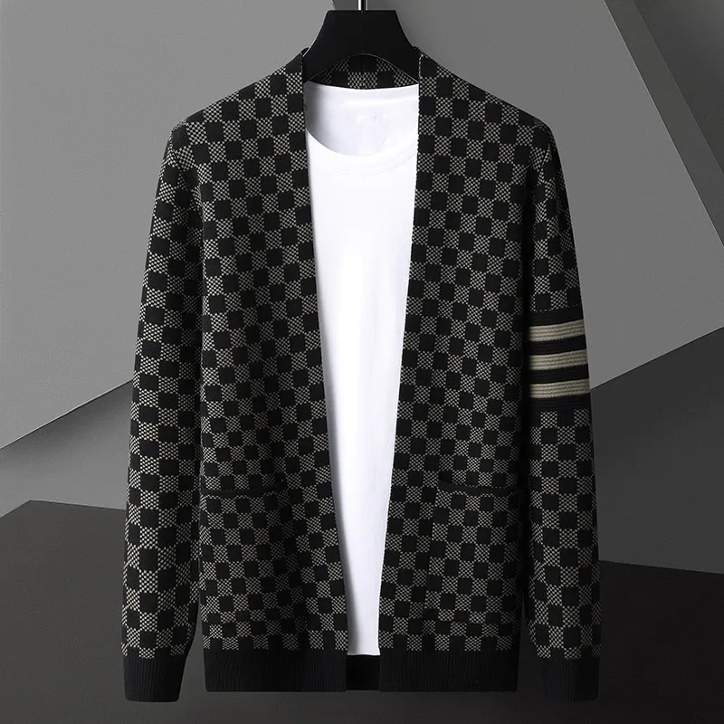 Chic Block Patterned Cardigan for Men