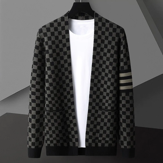 Chic Block Patterned Cardigan for Men