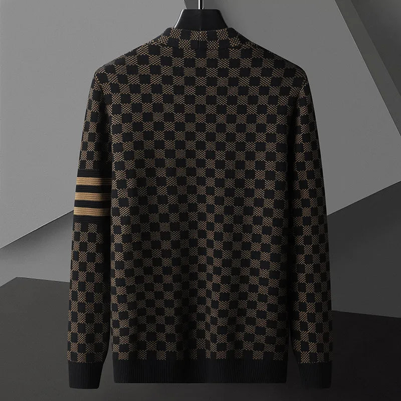 Chic Block Patterned Cardigan for Men