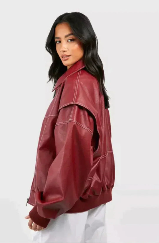 Trendy Leather Bomber Jacket For Women