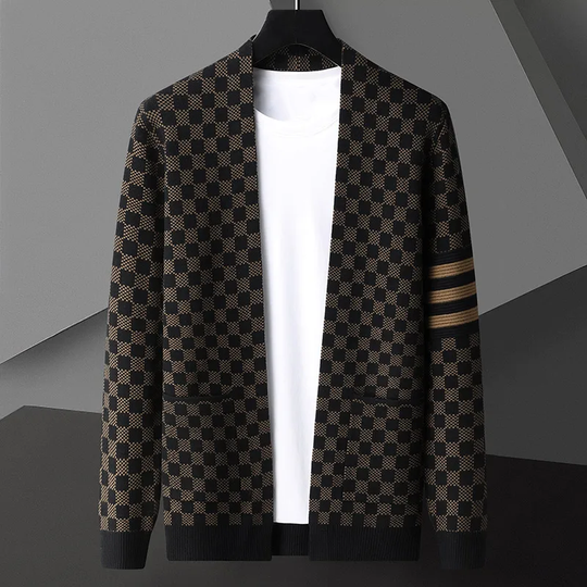 Chic Block Patterned Cardigan for Men