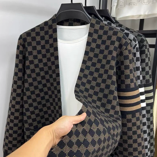 Chic Block Patterned Cardigan for Men