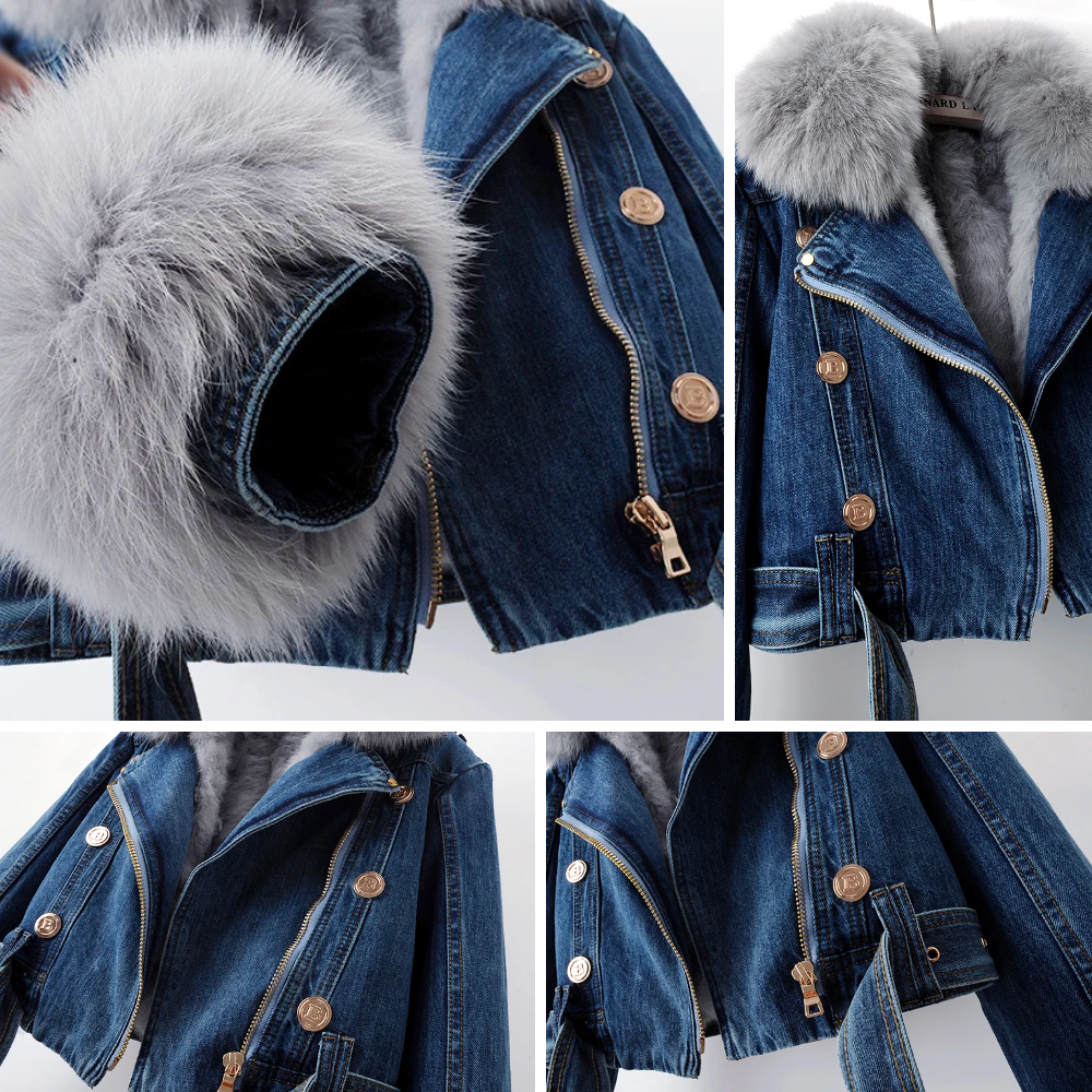 Luxe Fur-Accented Denim Jacket For Women