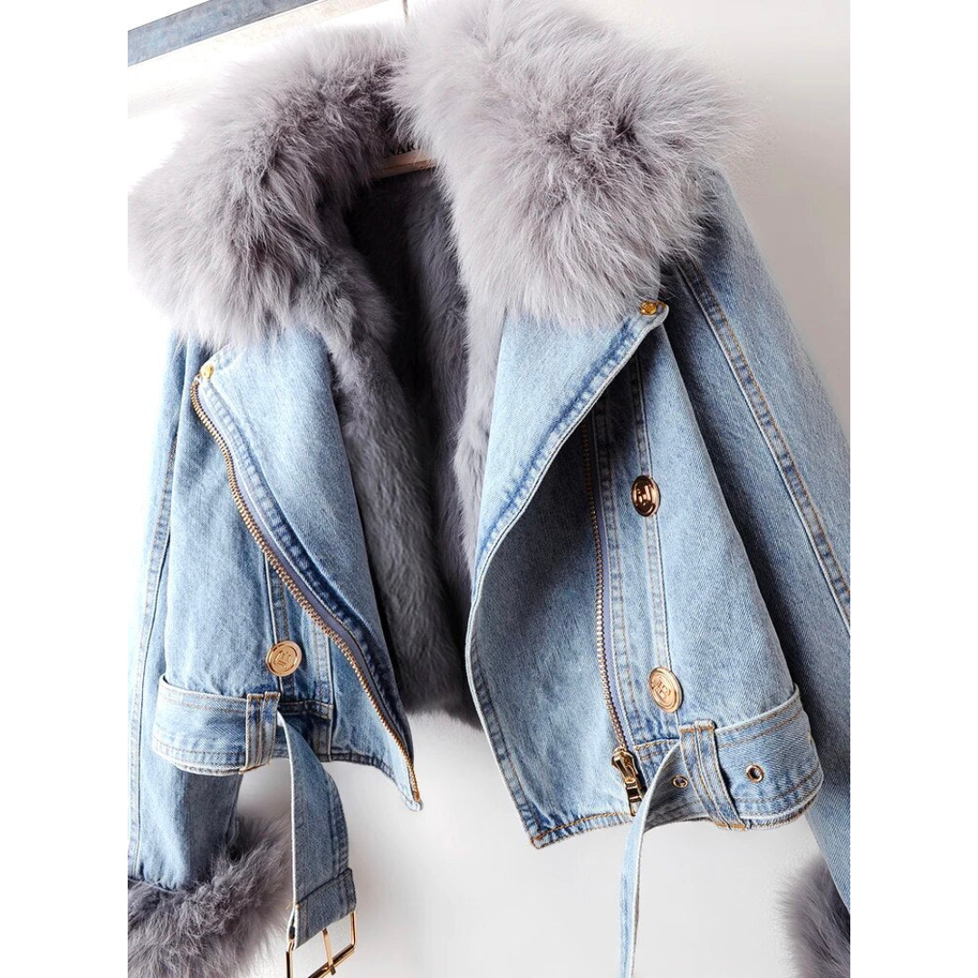 Luxe Fur-Accented Denim Jacket For Women