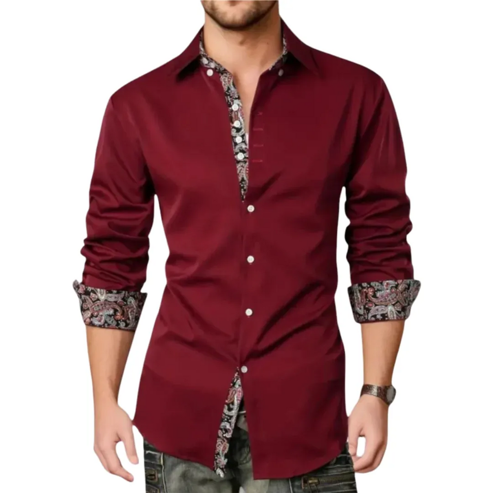 Men's Slim-Fit Paisley Accent Button-Up Shirt