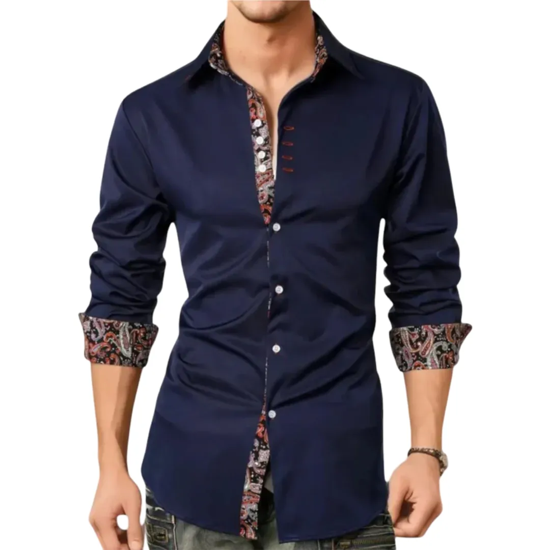 Men's Slim-Fit Paisley Accent Button-Up Shirt