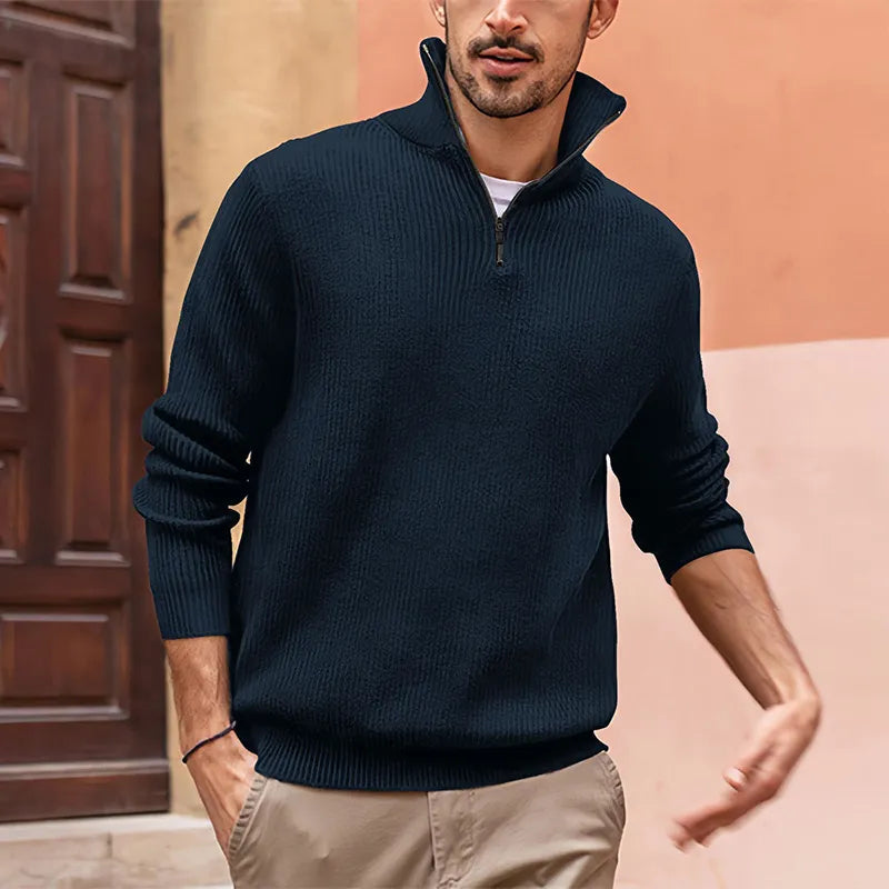 High Collar Half-Zip Sweater For Men