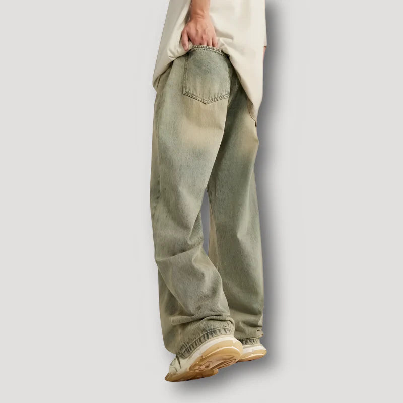 Men’s Yellow Acid Washed Baggy Denim Jeans