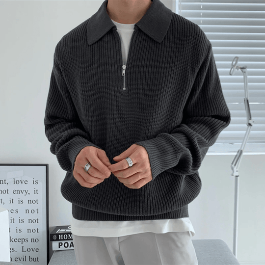 Knitted Half Zip Lapel Sweat For Men