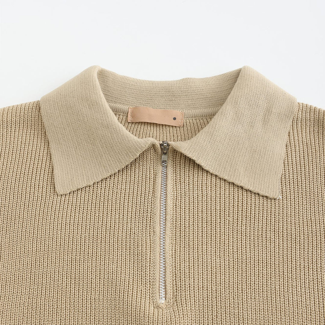 Knitted Half Zip Lapel Sweat For Men