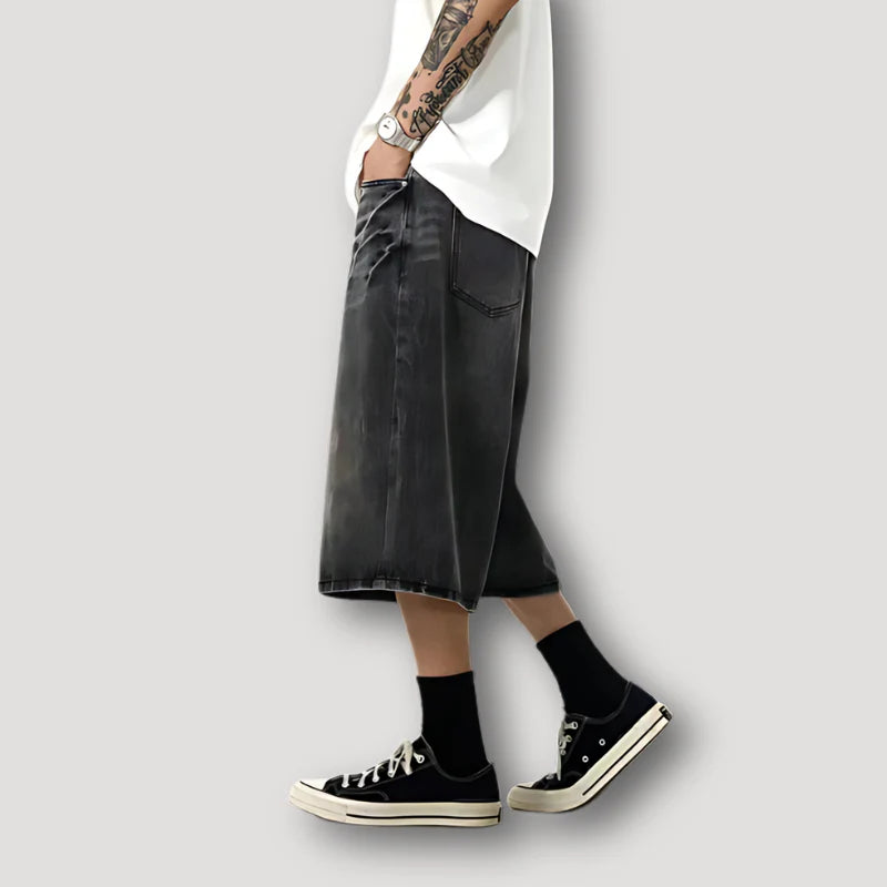 Stylish Hip Hop Vintage Black Washed Denim Shorts for Guys